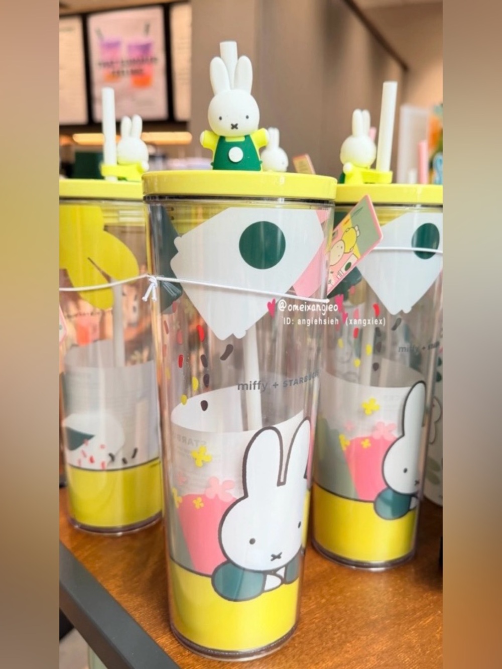 Starbucks x Miffy Yellow Lid Bunny Straw Tumbler with Pink & Green Accents